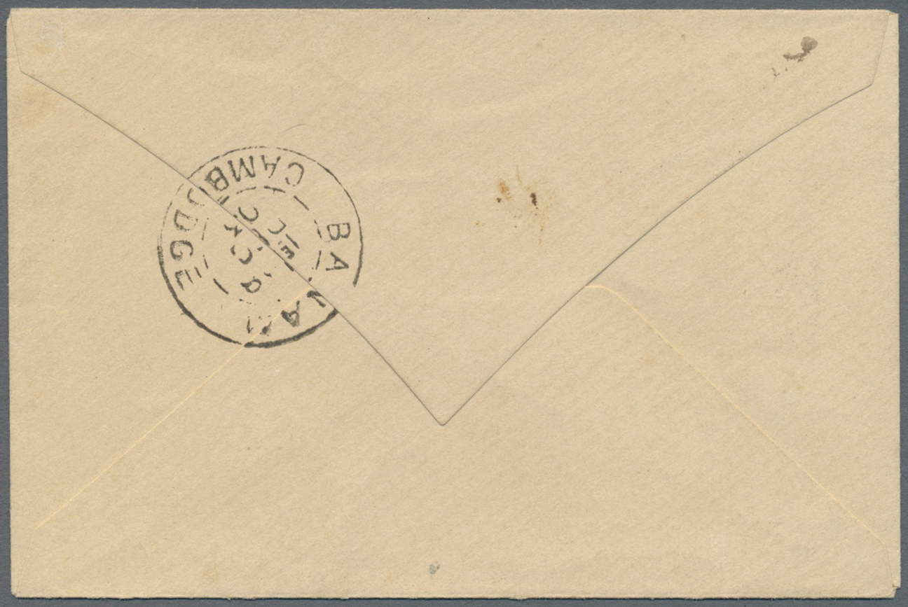 GA Kambodscha: 1903. French Indo-China Postal Stationery Envelope 5c Yellow- Green Cancelled By Soairieng / Cambodge Dou - Cambodia