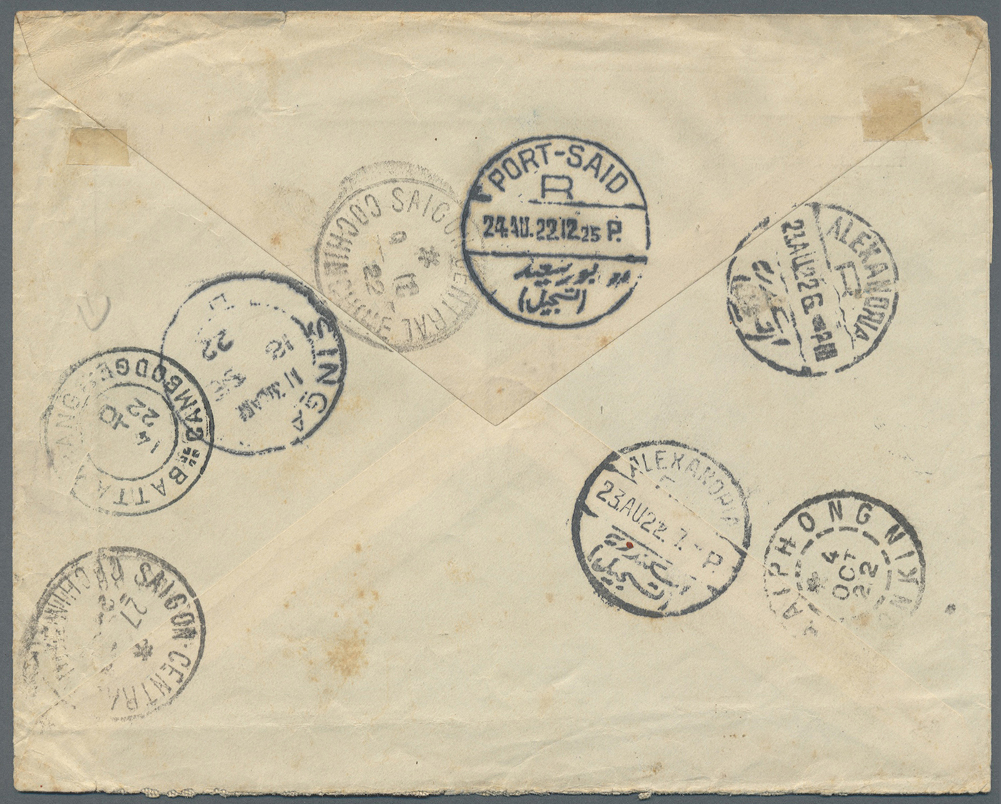 Br/ Kambodscha: 1922. Registered Envelope Addressed To The 'Bank Of Indo-China, Haiphong' Bearing Brazil Yvert 173, 200r - Cambodge