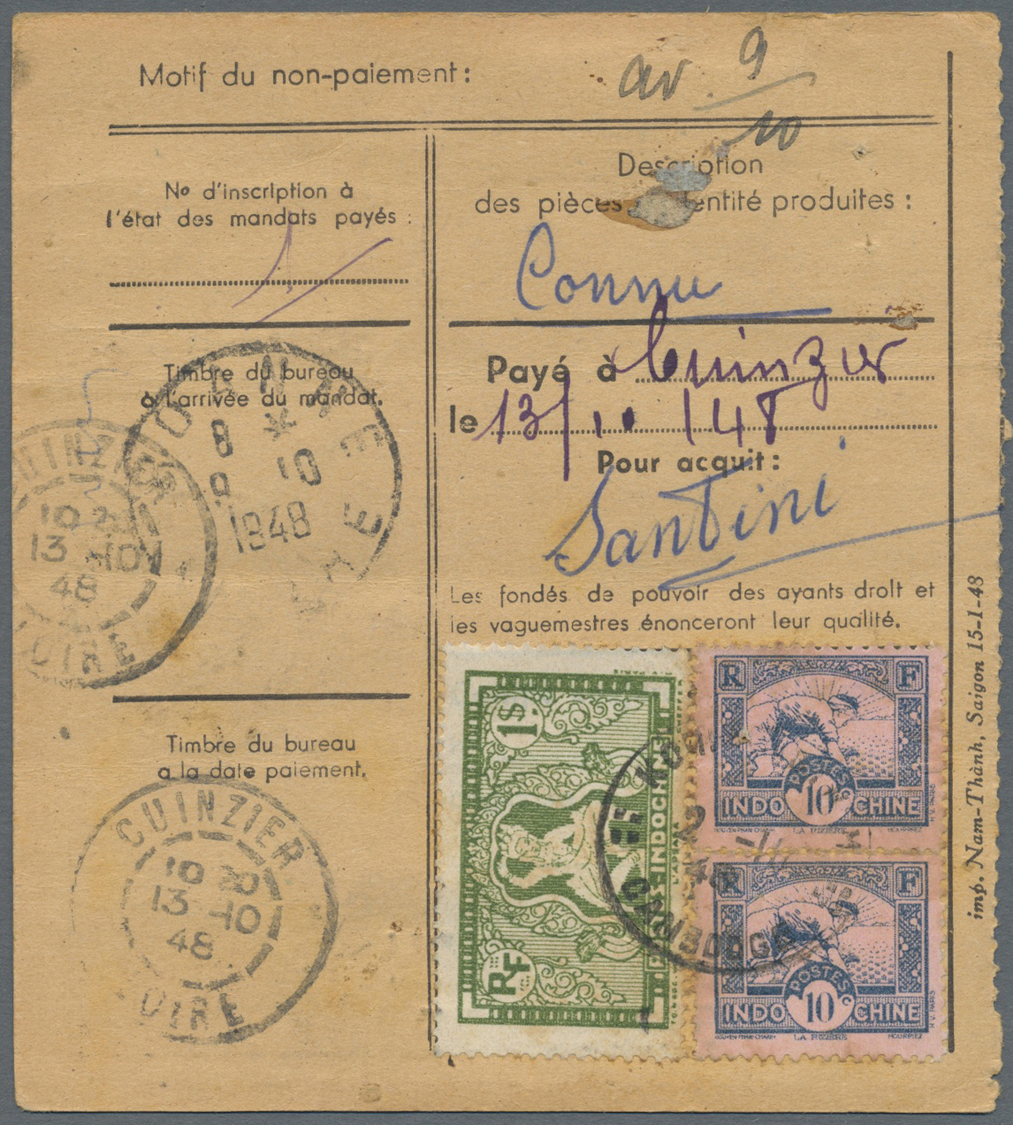 Br Kambodscha: 1948. 'Mandate De Post' Air Mail Card Addressed To France Bearing Indo-China SG 182, 10c Blue/pink (pair) - Cambodia