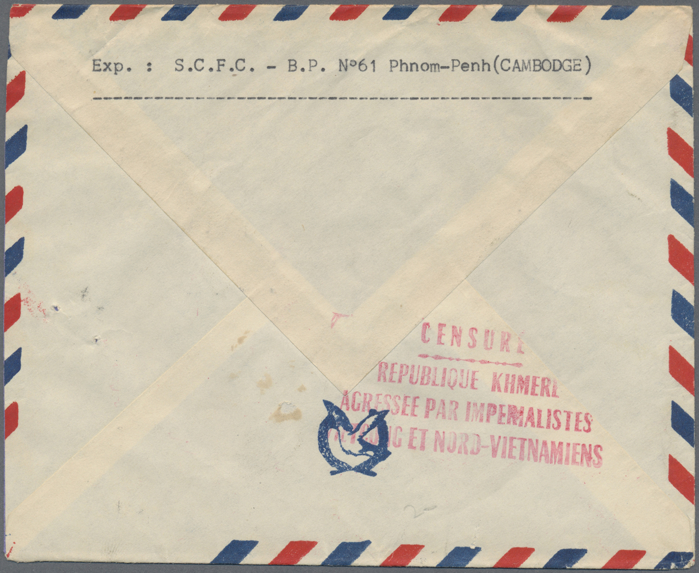 Br Kambodscha: 1970. A selection of Air Mail covers (5) addressed to France with first and second censor cachet in red '