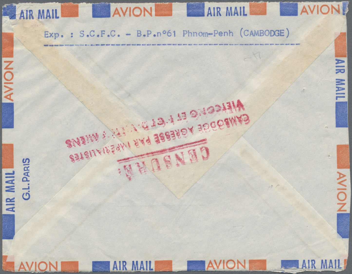 Br Kambodscha: 1970. A selection of Air Mail covers (5) addressed to France with first and second censor cachet in red '