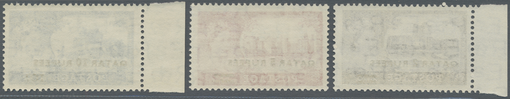 ** Katar / Qatar: 1957, QEII Definitives, 2r. On 2s.6d., 5r. On 5s. And 10r. On 10s., Three High Values, Type II, Unmoun - Qatar