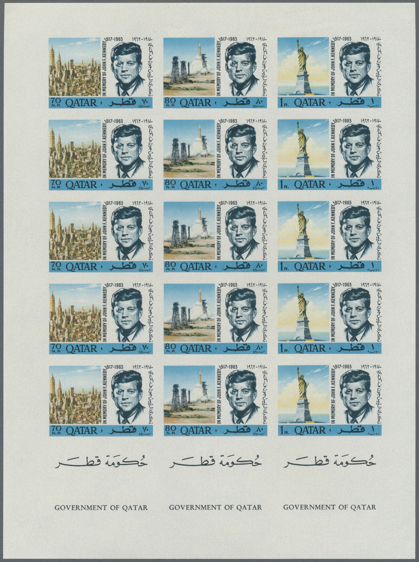 ** Katar / Qatar: 1966, J.F.Kennedy Imperforate, Two Complete Sheets With Five Sets, Unmounted Mint. - Qatar