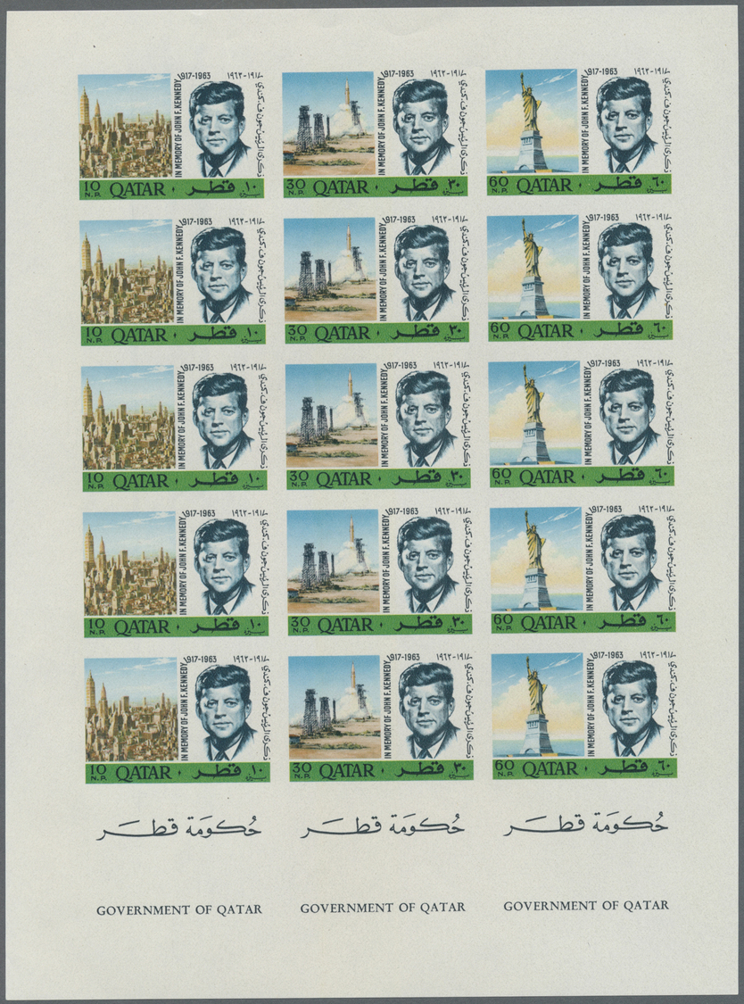 ** Katar / Qatar: 1966, J.F.Kennedy Imperforate, Two Complete Sheets With Five Sets, Unmounted Mint. - Qatar