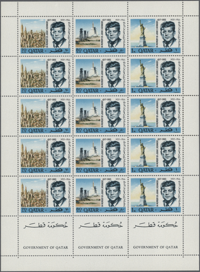 ** Katar / Qatar: 1966, J.F.Kennedy Perforate, Two Complete Sheets With Five Sets, Unmounted Mint. - Qatar