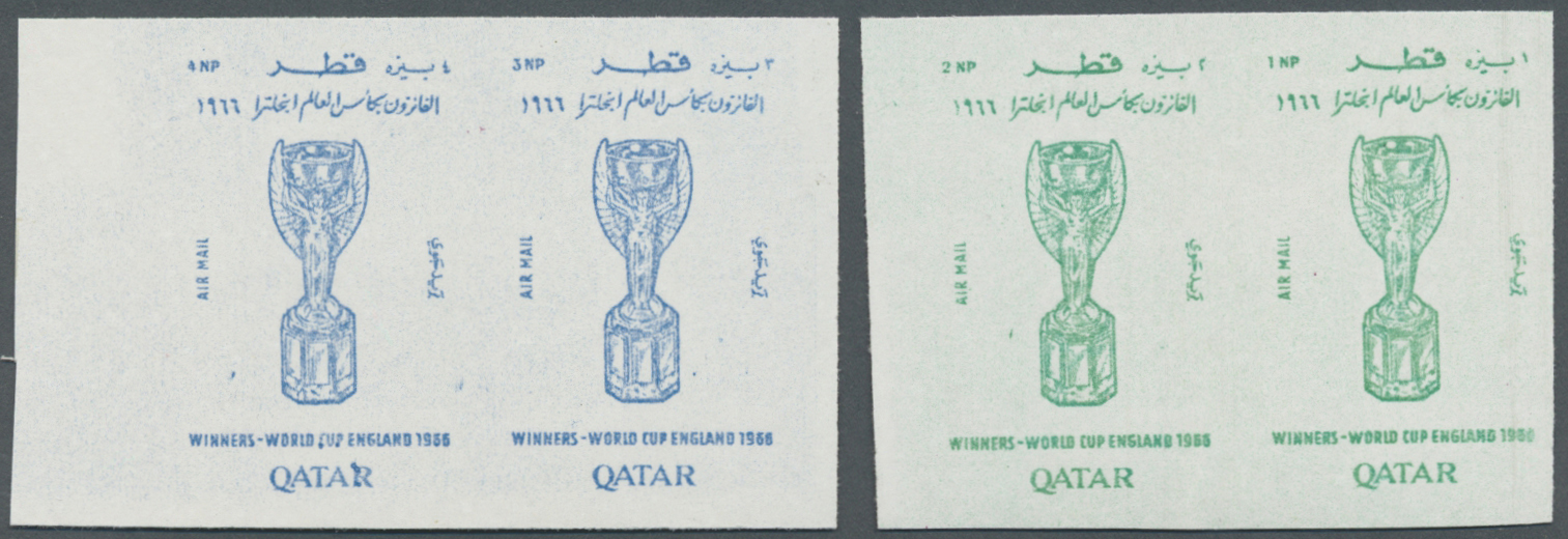 ** Katar / Qatar: 1966, Football All Four Values In Imperf Color Trial Proofs Printed In Se-tenant Pairs, Mint Never Hin - Qatar