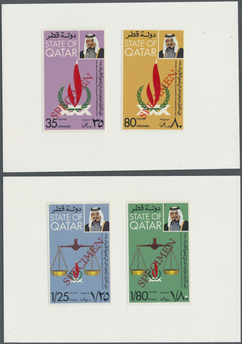 (*) Katar / Qatar: 1978, Human Rights, Two Combined Specimen Proof Cards, Imperforate In Issued Design And Colours. - Qatar