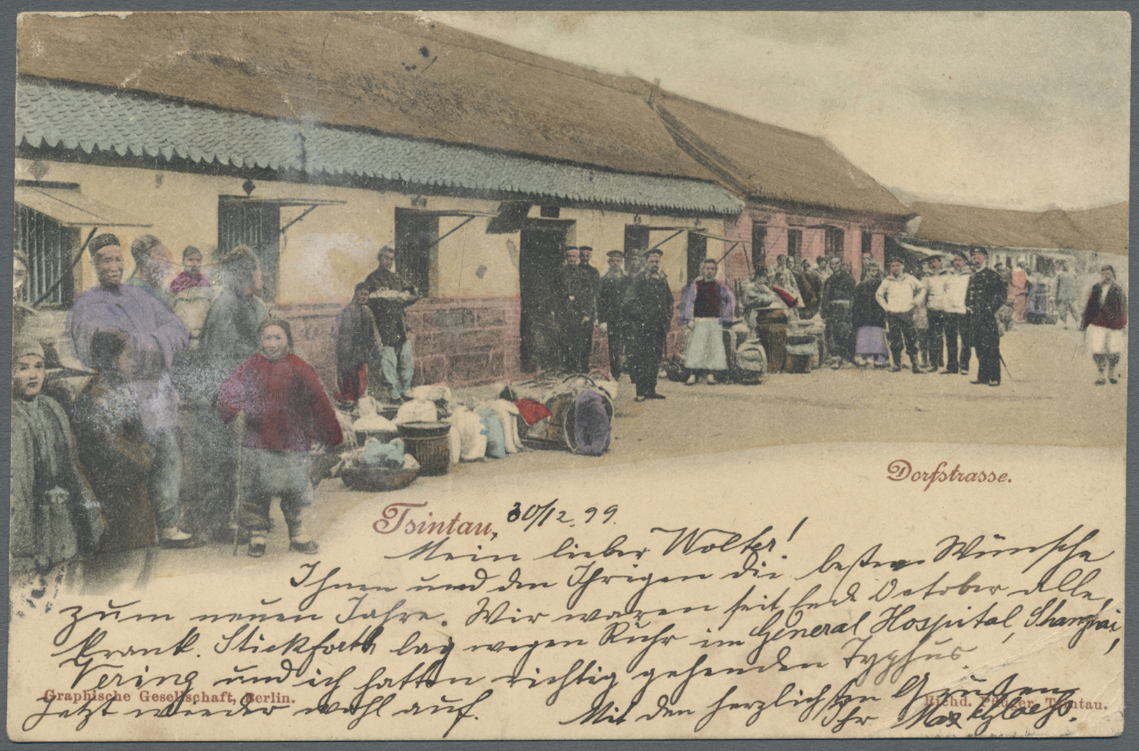 Korea: 1899, Incoming Mail, Kiautschou Forerunner 5 Pf. Tied "TSINGTAU 30/12 99" To Ppc (Tsintau Village Street, But Als - Corée (...-1945)