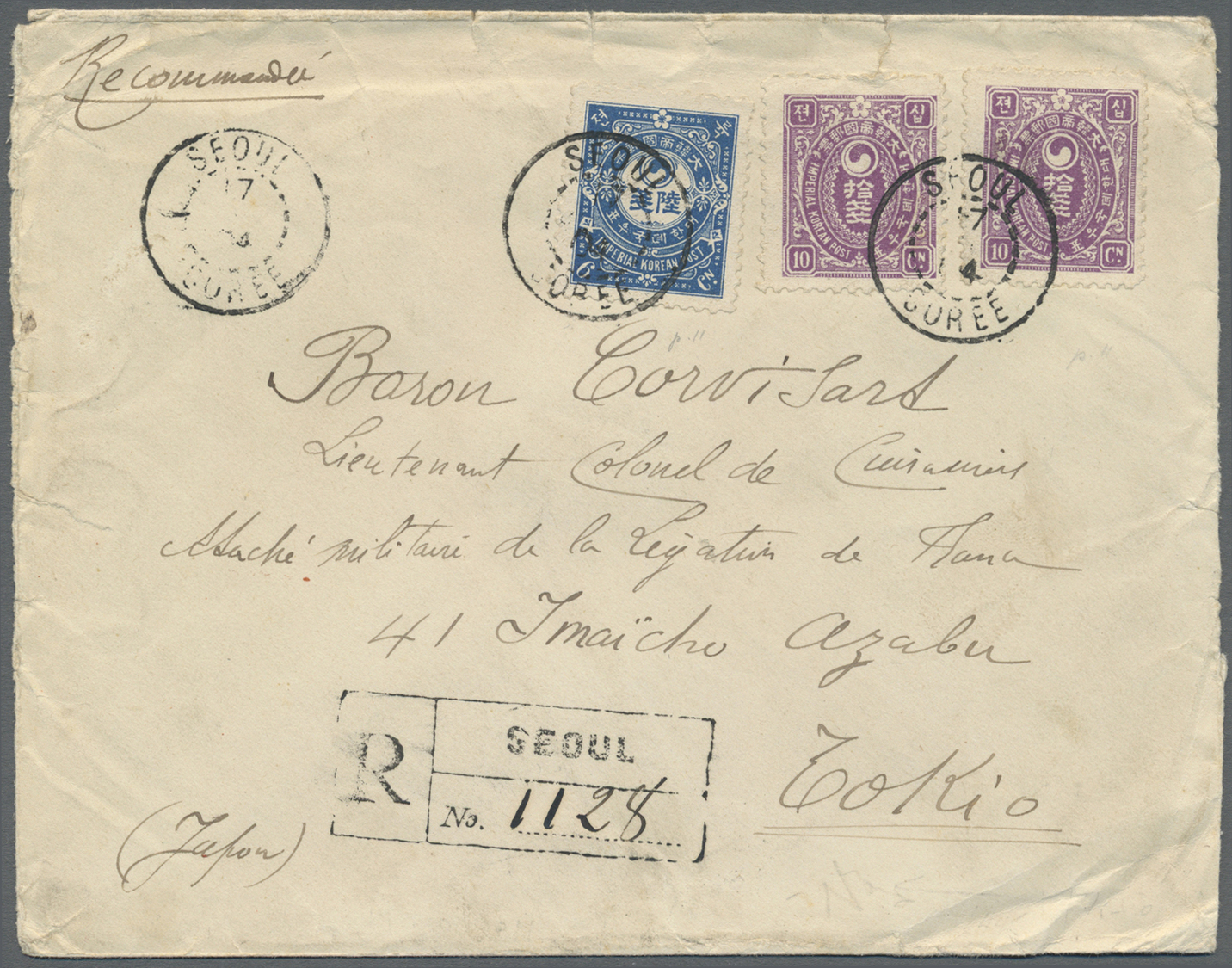 Br Korea: 1900/01, ülum Blossoms 6 Ch., 10 Ch. (2) Tied "SEOUL 27 JUN 04" To Registered Cover To Tokyo(Japan With July 4 - Korea (...-1945)