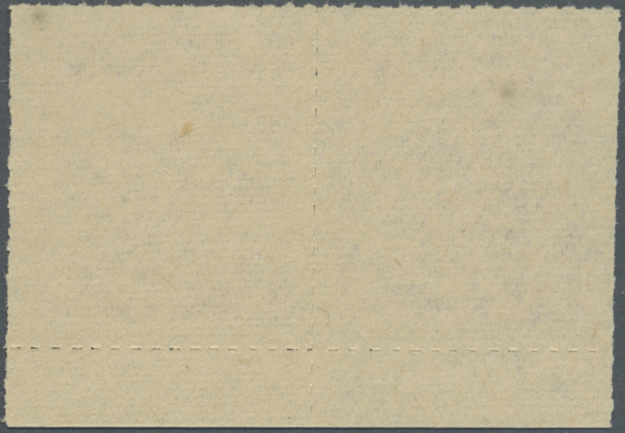 (*) Korea-Nord: 1947, 1 W. "red" Peasants On White Paper, Rouletted, A Horizontal Bottom Margin Pair, Unused No Gum As I - Corée Du Nord