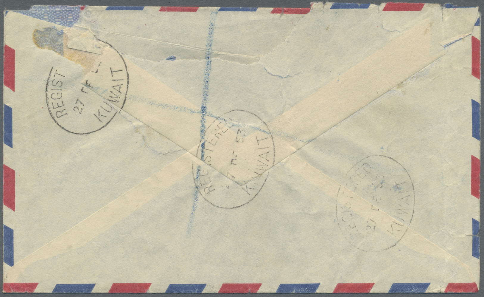 Br Kuwait: 1953. Registered Air Mail Envelope Addressed To London Bearing British Postal Agency In Easter Arabia SG 22, - Kuwait