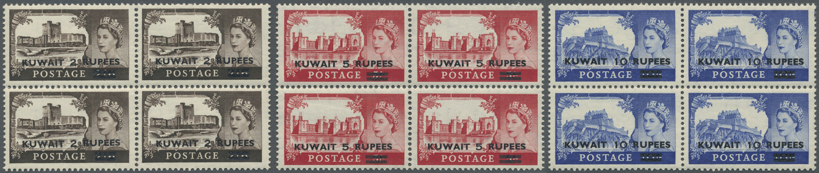 ** Kuwait: 1955/1956, QEII Definitives, Set Of Twelve Values As Blocks Of Four, Unmounted Mint. SG 107/09, 110/19 - Kuwait
