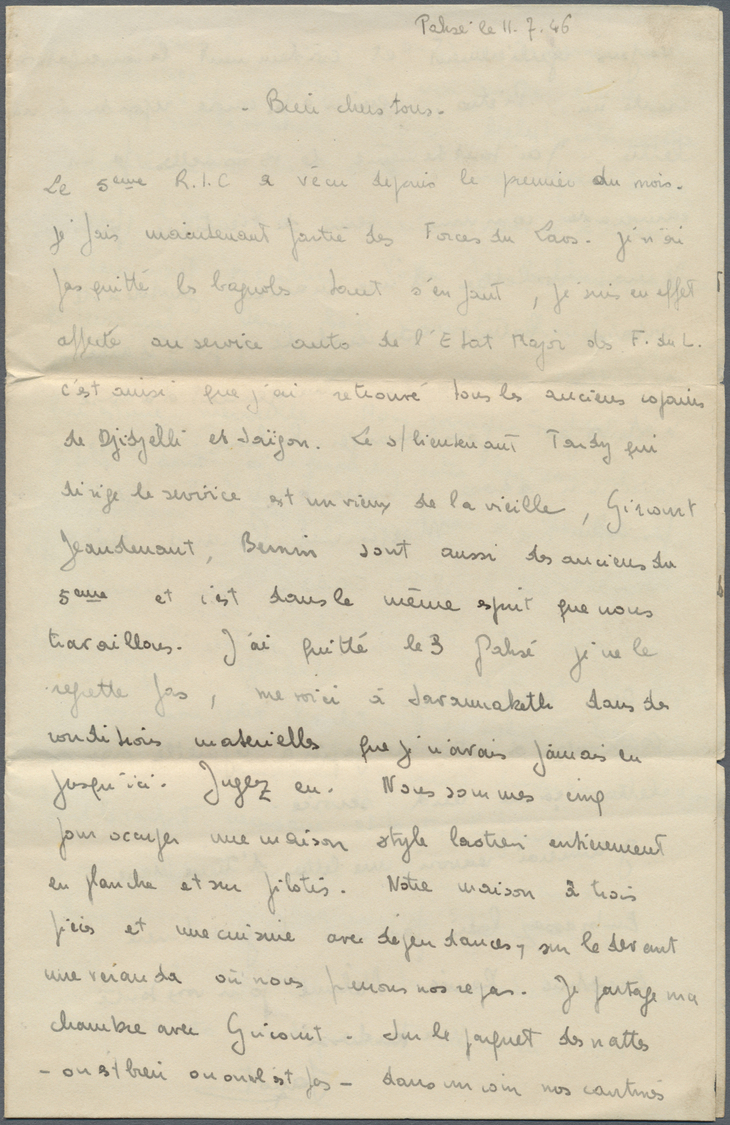 Br Laos: 1946. Stampless Air Mail Envelope (faluts/tears) Written From 'BPM 405A' French Troops In Pakse, Laos Dated '2n - Laos