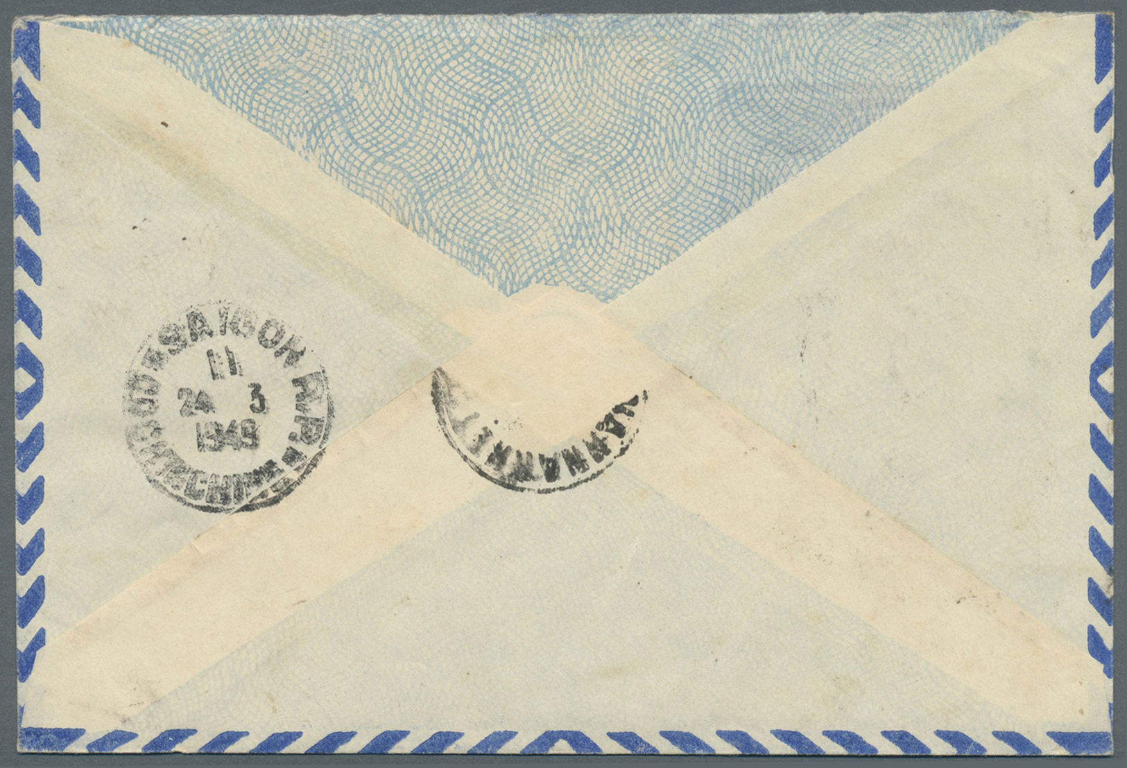 Br Laos: 1949. Air Mail Envelope (upper Flap Missing) Addressed To France Bearing Indo-China SG 174, 4c Yellow (block Of - Laos