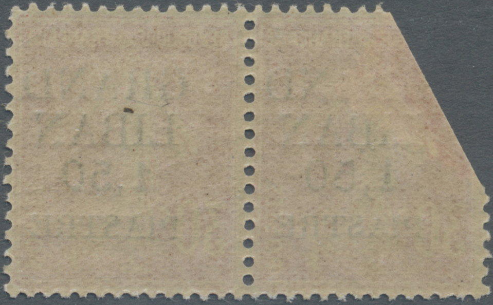 **/* Libanon: 1924, 1.50pi. On 30c. Red, Horiz. Pair, Left Stamp With Foldover Of Upper Left Corner Resulting To A Parti - Liban