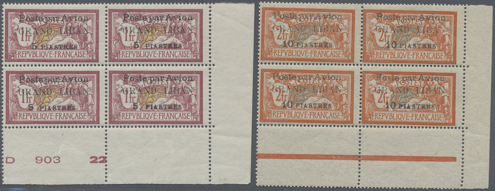 ** Libanon: 1924, Airmails, Complete Set Of Four Values As Right Marginal Blocks Of Four, Unmounted Mint (10pi. One Stam - Liban