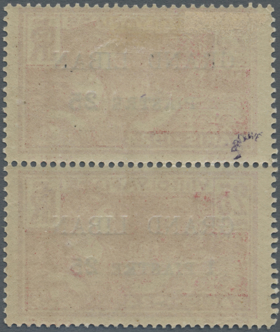 */** Libanon: 1924, Olympic Games, 1.25pi. On 25c. Vertical Pair, Top Stamp Showing Variety "missing 1 Of Surcharge" (on - Lebanon