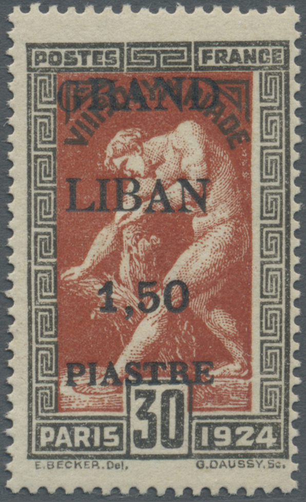 * Libanon: 1924, Olympic Games, 1.50pi. On 30c. Showing Variety "Small G In GRAND", Mint O.g. Previously Hinged. Maury 2 - Liban