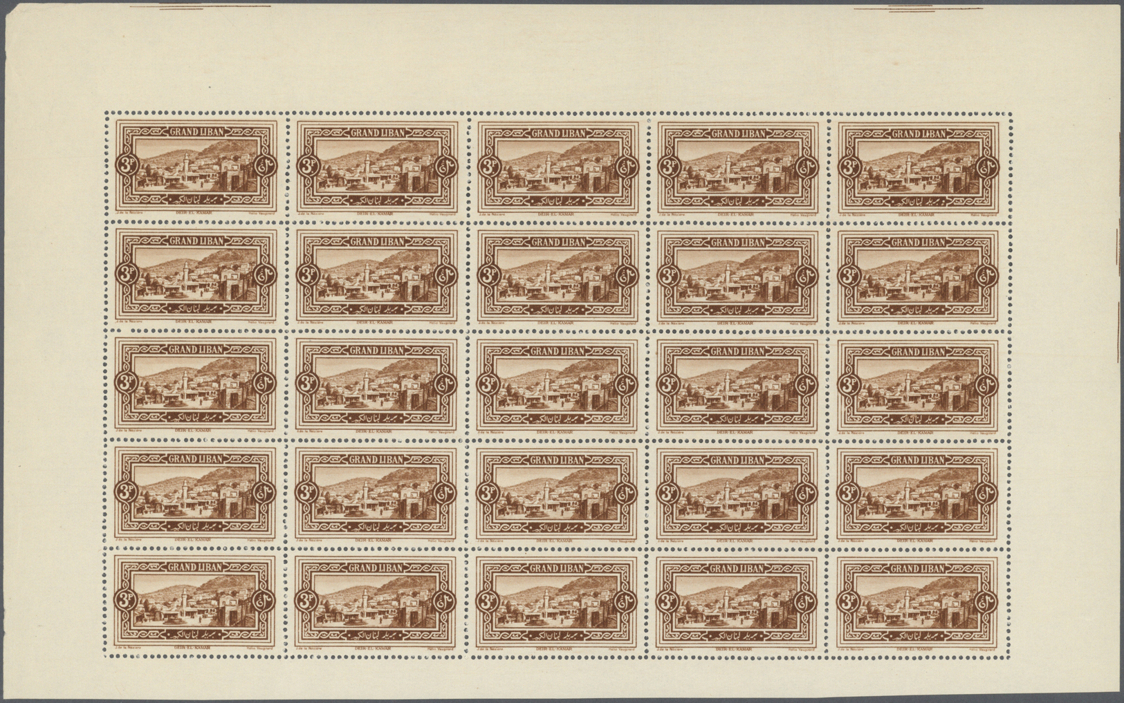 ** Libanon: 1925, Definitives "Views Of Lebanon", 2.50pi. To 25pi., Five Values As Sheets Of 25 Stamps Each, Unmounted M - Lebanon