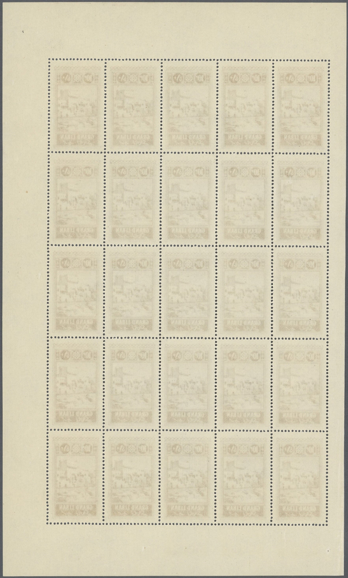 ** Libanon: 1925, Definitives "Views of Lebanon", 2.50pi. to 25pi., five values as sheets of 25 stamps each, unmounted m