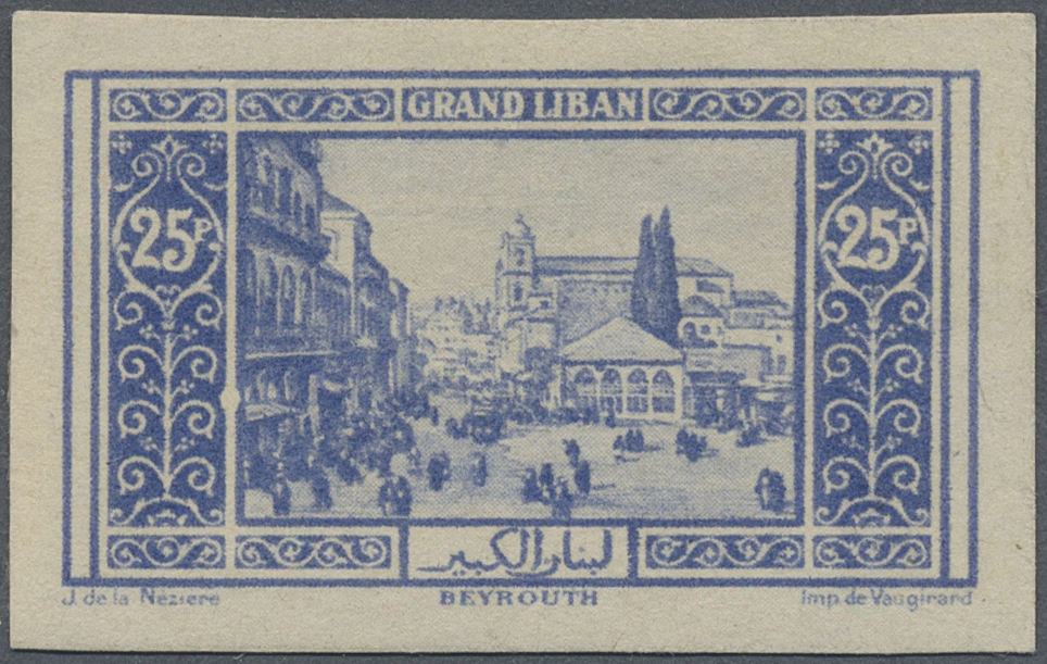 * Libanon: 1925, Definitives "Views Of Lebanon", 25pi. "Beyrouth Bazar", Imperforate Essay In Ultramarine, Slightly Diff - Liban