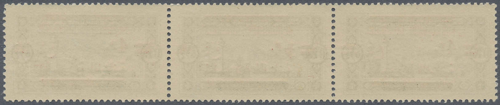 ** Libanon: 1928, 4pi. On 0.25pi. Greenish Black, Horiz. Strip Of Three, Centre Stamp Showing Variety "inverted "4" Of S - Liban