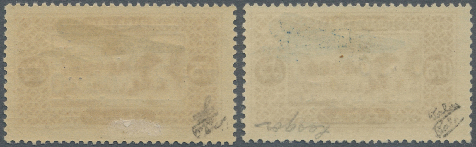 * Libanon: 1929, Airmails, 0.50pi. On 0.75pi. Brownish Red, Two Copies Showing Varieties: "Double Surcharge Of Plane" An - Lebanon