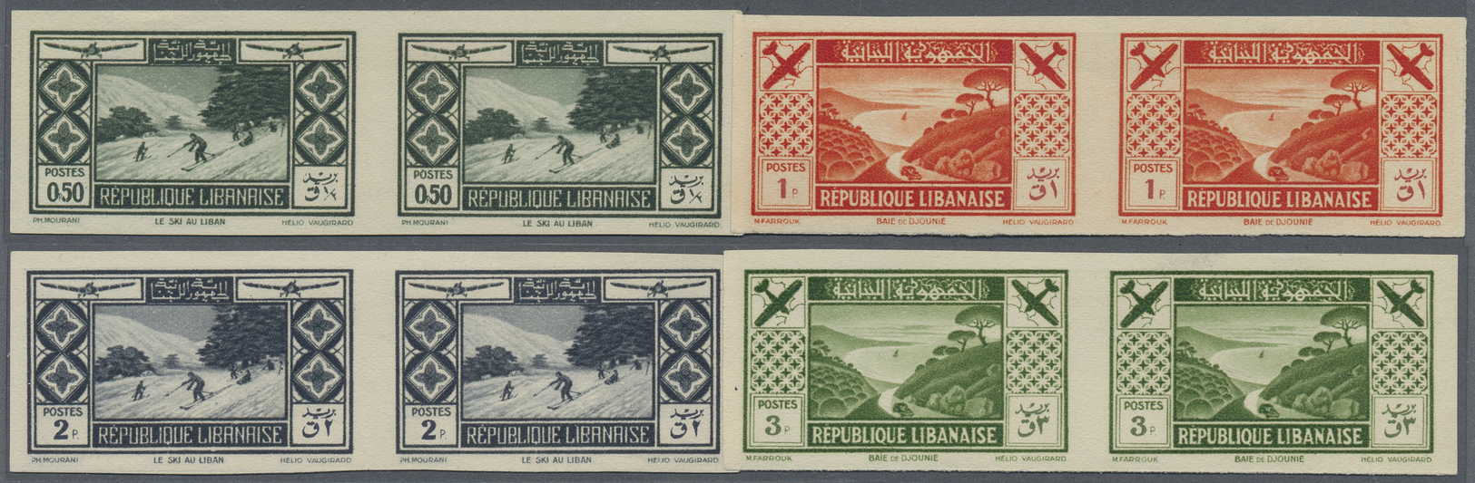 * Libanon: 1936, Tourism And Sports Complete Set Of 8 Imperf Pairs, Mint Light Hinged, Very Fine, A Very Scarce Offer - Liban