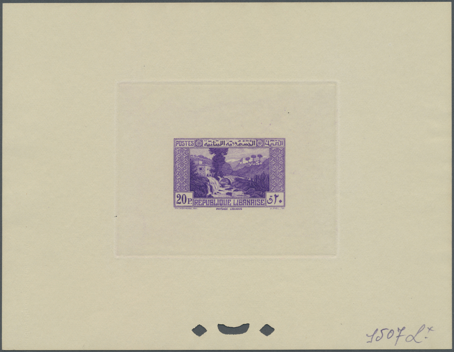 (*) Libanon: 1937/1940, Definitives 0.10pi. to 100pi., 25 epreuve d'artiste in differing colours incl. the rare 7.50pi.