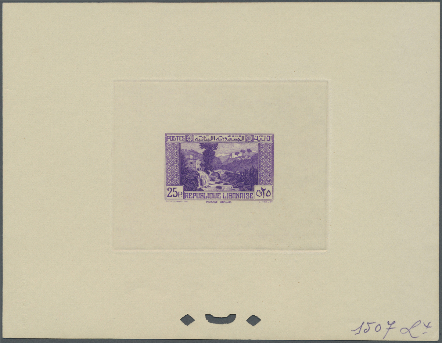 (*) Libanon: 1937/1940, Definitives 0.10pi. to 100pi., 25 epreuve d'artiste in differing colours incl. the rare 7.50pi.