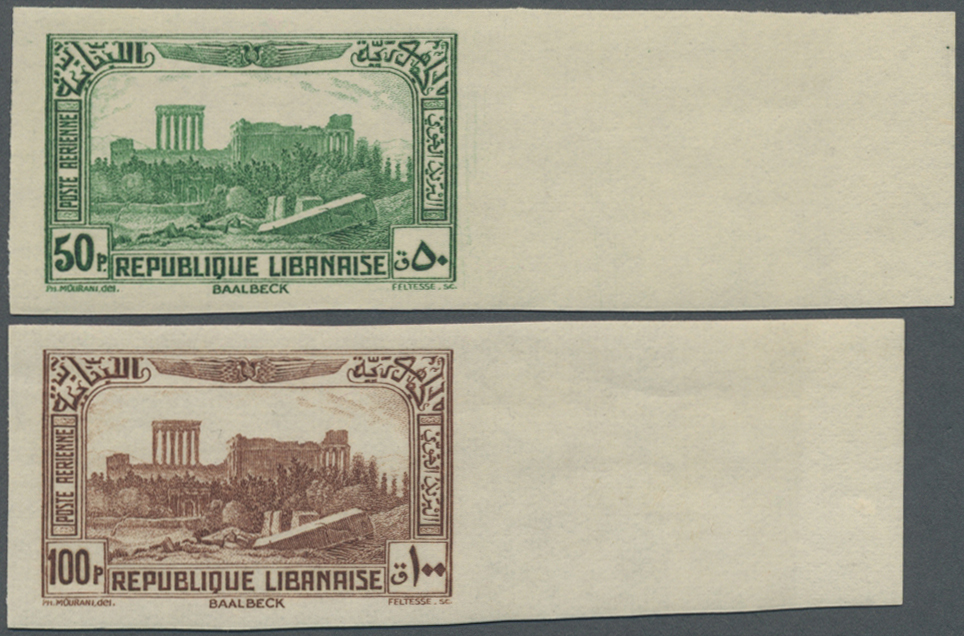 * Libanon: 1937/1940, Airmails "Beit-Eddine" And "Baalbek", 0.50pi. To 100pi., Complete IMPERFORATE Set Of Ten Values (0 - Lebanon