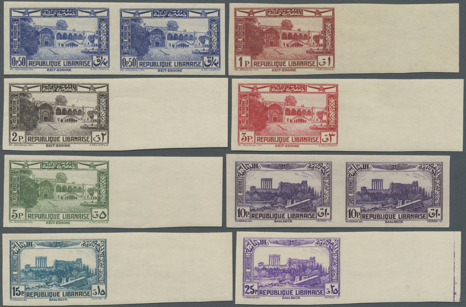 * Libanon: 1937/1940, Airmails "Beit-Eddine" And "Baalbek", 0.50pi. To 100pi., Complete IMPERFORATE Set Of Ten Values (0 - Lebanon