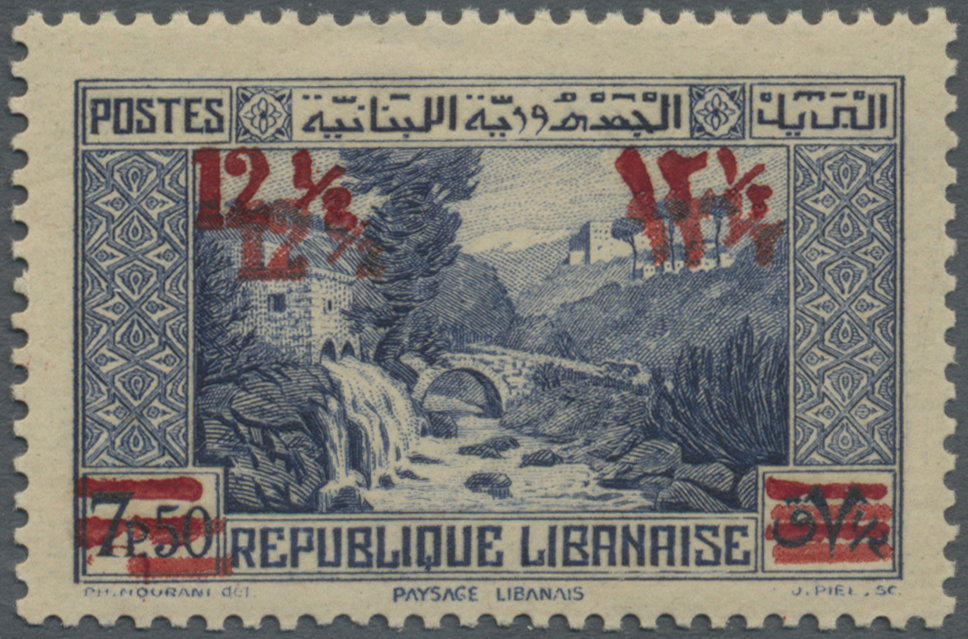 ** Libanon: 1939, 12½pi. On7.50pi. Ultramarine With DOUBLE Overprint, Unmounted Mint, Signed Calves. Maury 163 Var. (not - Lebanon