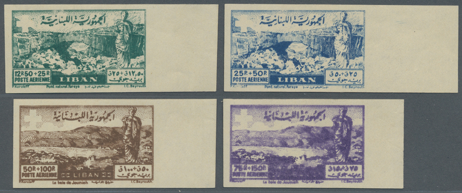 ** Libanon: 1947, Red Cross, Four Values IMPERFORATE With Right Margin, Each With "Missing Red Cross", Unmounted Mint, 7 - Liban