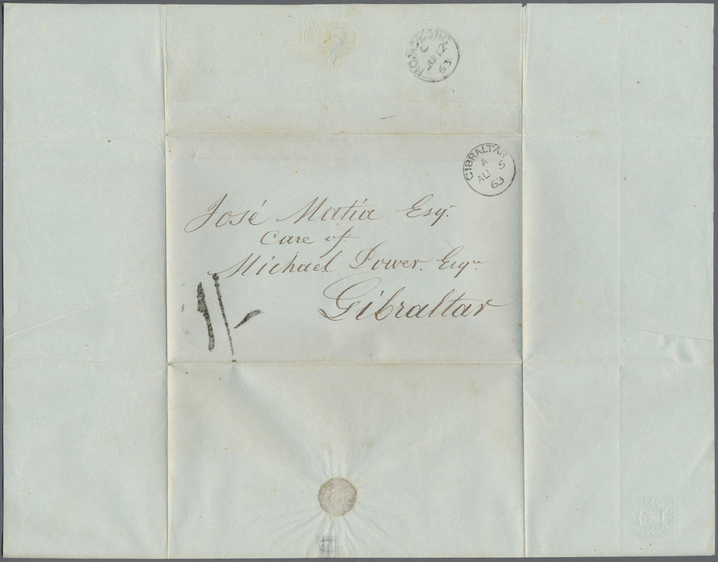 Br Macau: 1863. Stampless Envelope Written From Macau Dated '12th June 1863' Addressed To 'Jose Matia, Cadiz, Spain Via - Autres & Non Classés