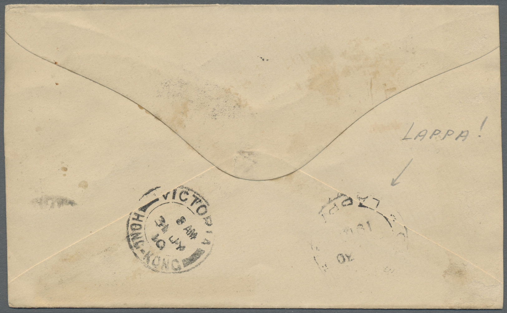 Br Macau: 1910, 6A./200 R. Bisect And 3 A. Bisect (pair) Tied "MACAU 30 JUL 10" To Hong Kong, On Reverse "CUS(TOMS) LAPP - Autres & Non Classés