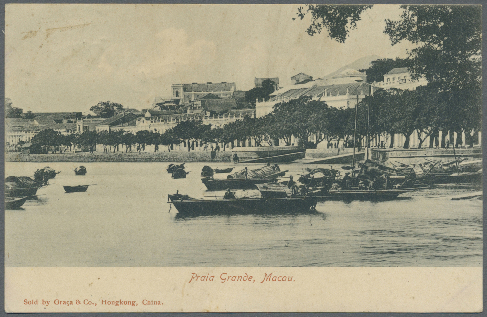 Macau: 1910, Bisect Of 6 A./200 Rs. Tied "MACAU 9 AGO 10" To Ppc "Praia Grande" Via Siberia To Portugal, Arrival "LISBOA - Other & Unclassified