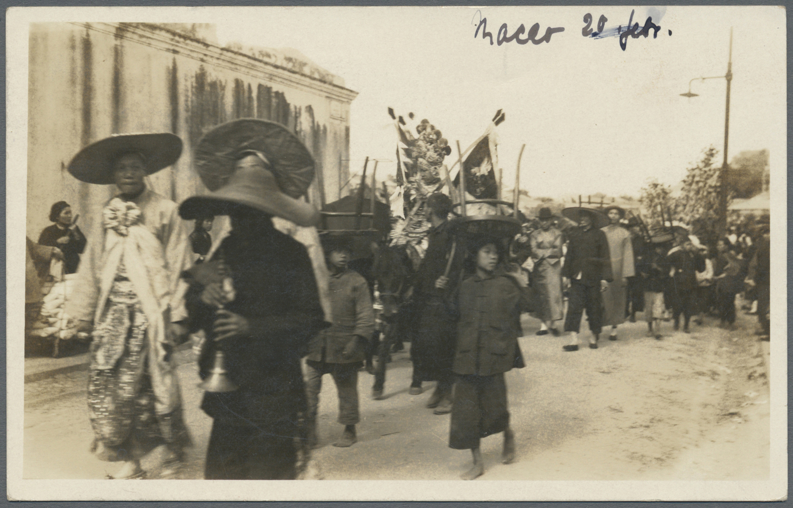 Macau: 1915/23, 6 A./15 R. "Republica" With 4 A. Yellow Tie "MACAU 20-II-26" To Ppc (funeral Procession) To Neustadt/Sil - Other & Unclassified