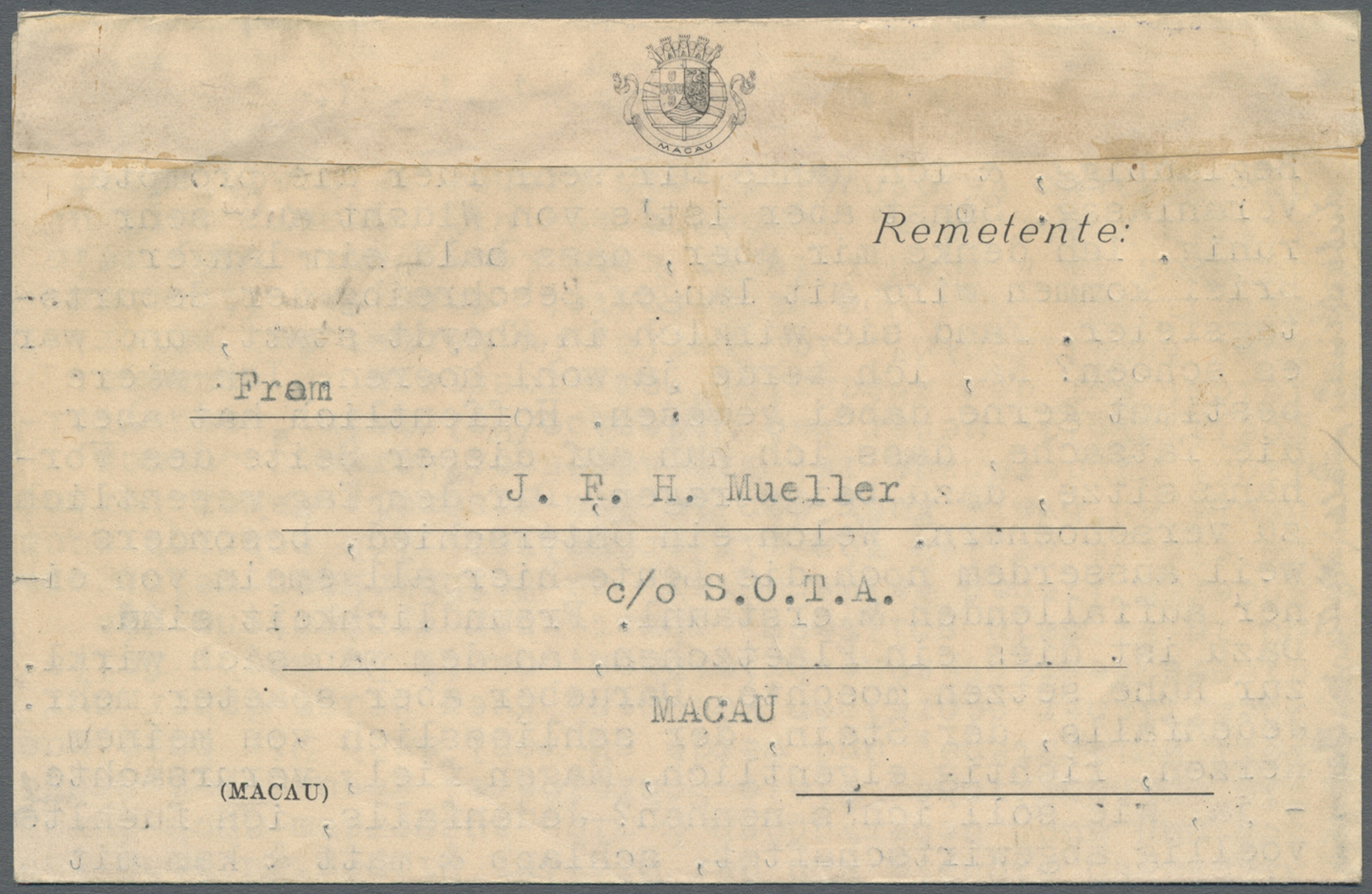 GA Macau: 1951, Airletter 40 A./60 A. Tied "MACAO 17-XII-51" To Germany French Zone, Long Privatel Text From Grandfather - Other & Unclassified