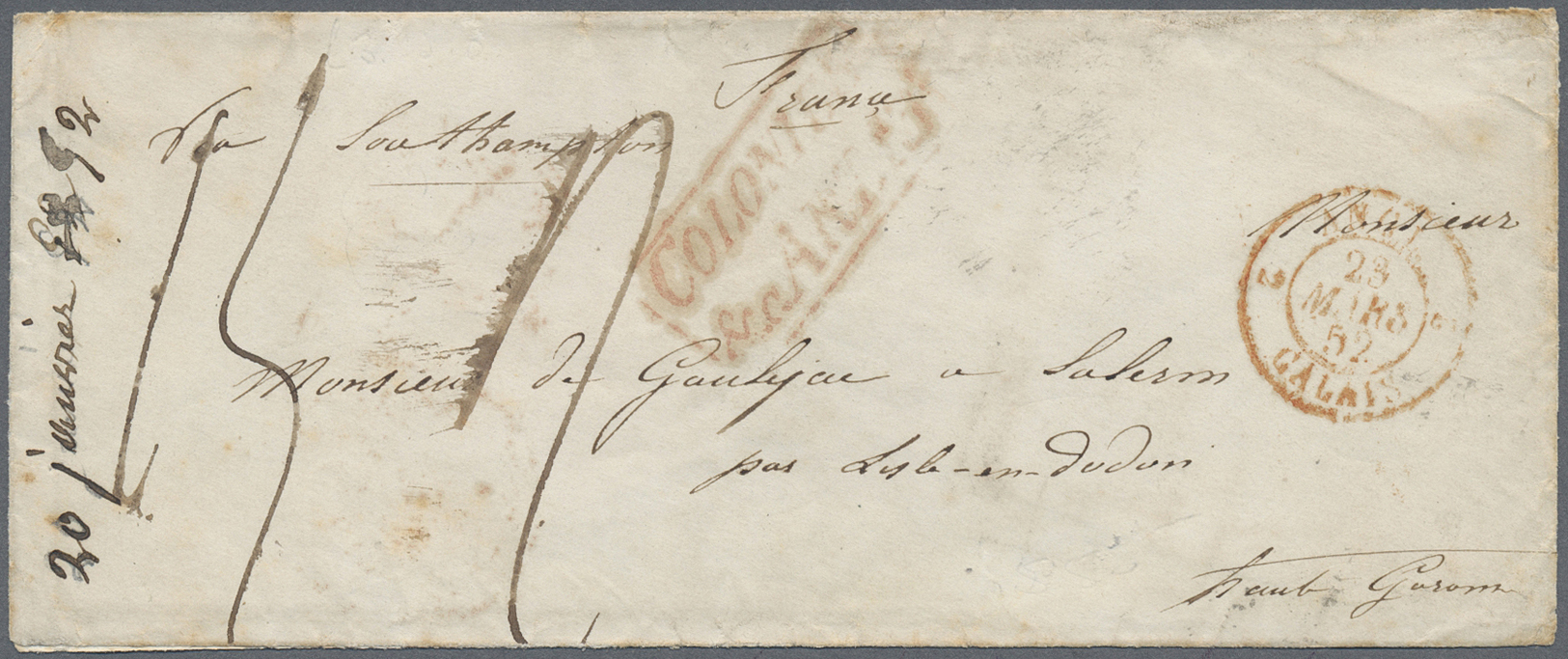 Br Malaiische Staaten - Straits Settlements: 1852. Stampless Envelope Written From Singapore Dated In M/s '20th Jan 1852 - Straits Settlements