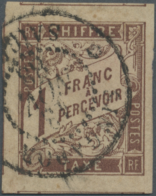 O Malaiische Staaten - Straits Settlements: 1888. French General Colonies Postage Due Yvert 15, 1f Maroon Cancelled By ' - Straits Settlements