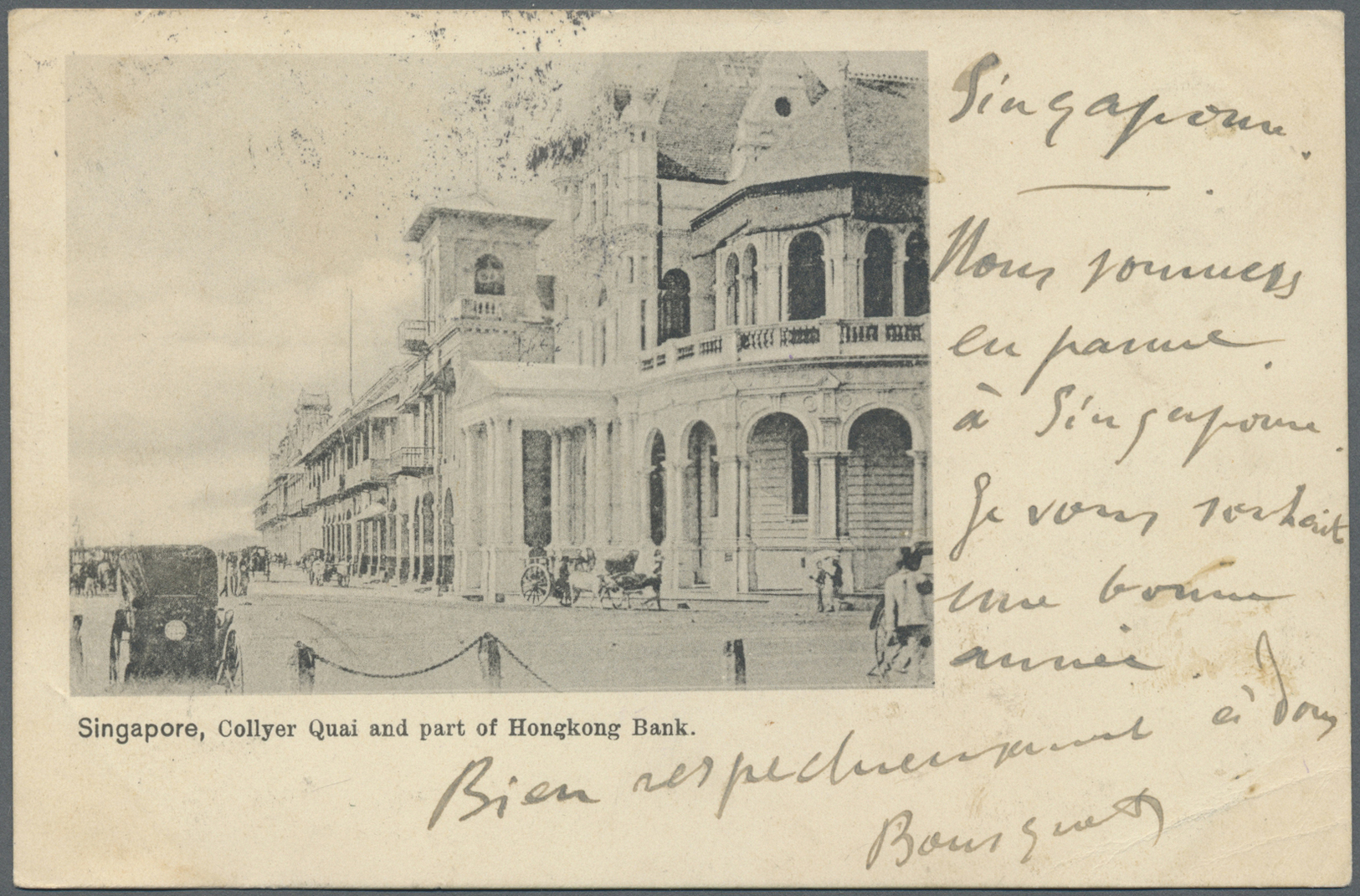 Br Malaiische Staaten - Straits Settlements: 1901. Picture Post Card Of 'Collyer Quai And Part Of Hong Kong Bank' Addres - Straits Settlements