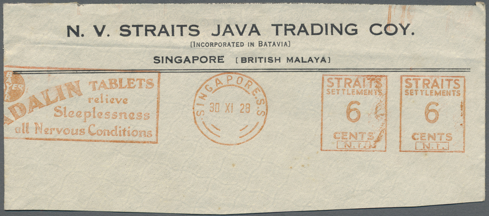 Br Malaiische Staaten - Straits Settlements: 1928-29: Three Different 'Neopost' Type Meter Stamps 6c. Of Singapore Used - Straits Settlements