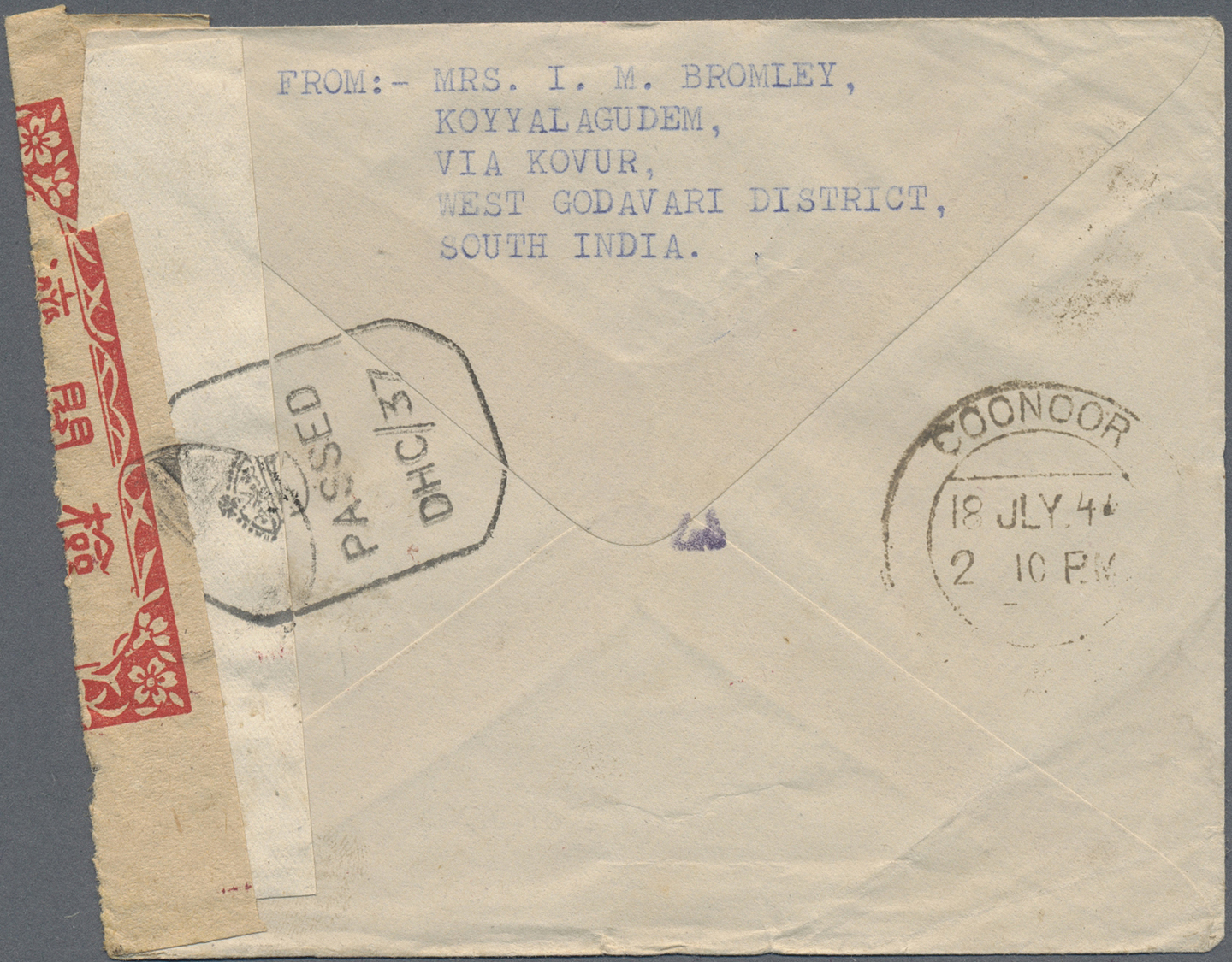 Br Malaiische Staaten - Straits Settlements: 1944. Stampless Envelope Headed &lsquo;Prisoners Of War Post, Service Des P - Straits Settlements