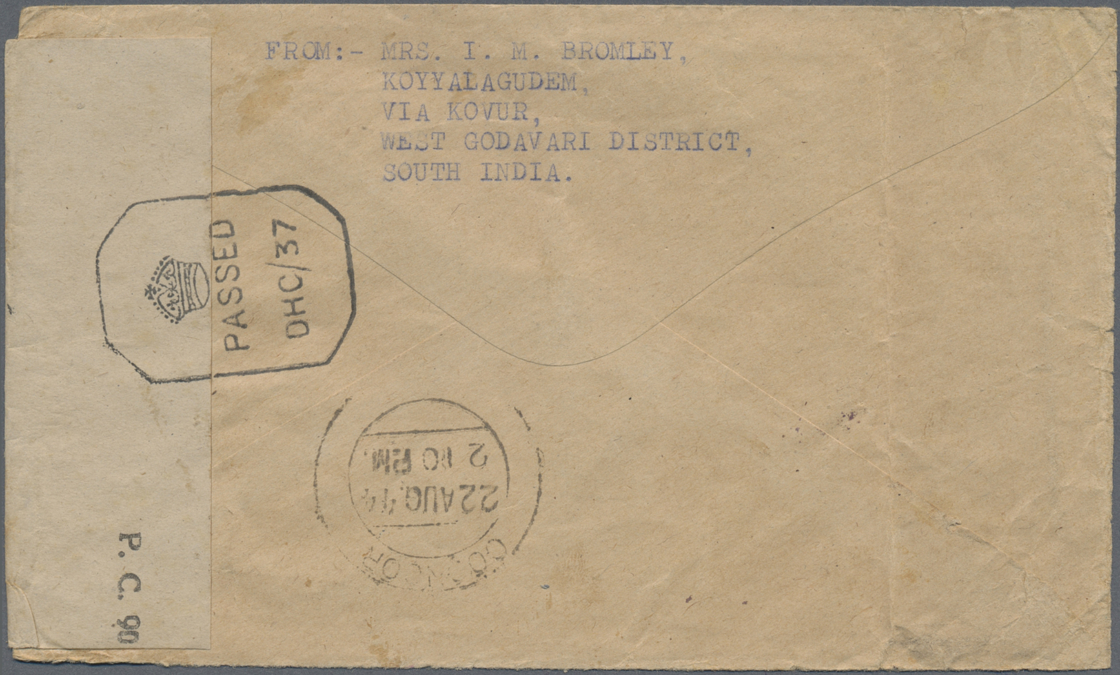 Br Malaiische Staaten - Straits Settlements: 1944. Stampless Envelope (bend) Headed &lsquo;Prisoners Of War Post, Servic - Straits Settlements