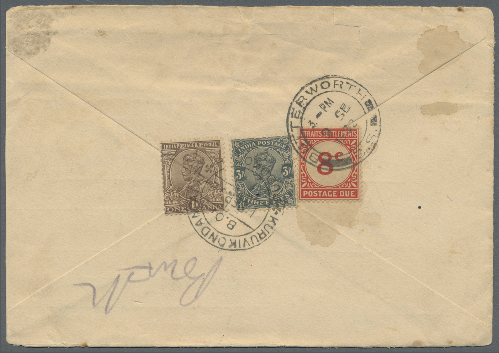 Br Malaiische Staaten - Straits Settlements - Portomarken: 1924-1936, small group of 14 taxed covers from India to Malac