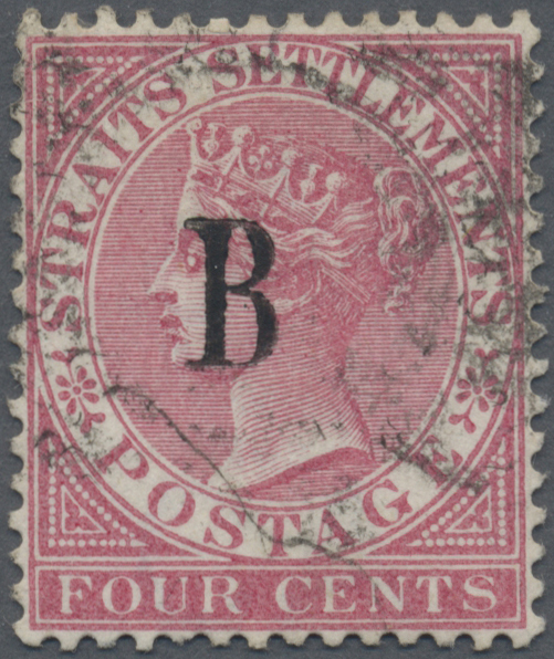 O Malaiische Staaten - Straits Settlements - Post In Bangkok: 1883, 4 C. Rose Overprinted "B", Used, Faultless, Certific - Straits Settlements