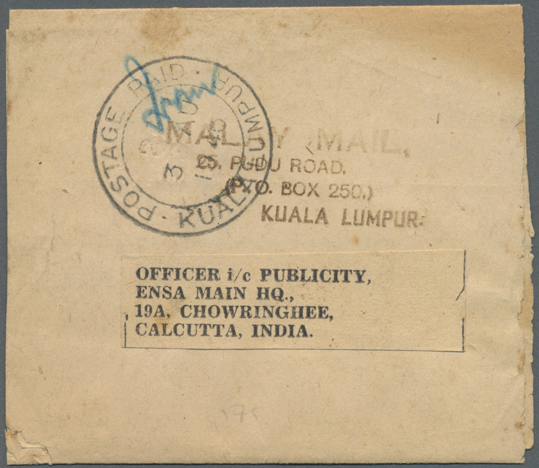 Br Malaiischer Staatenbund: 1946. News-Band Wrapper Addressed To India Cancelled By Postage Paid/Kuala Lumpur Double Rin - Federated Malay States