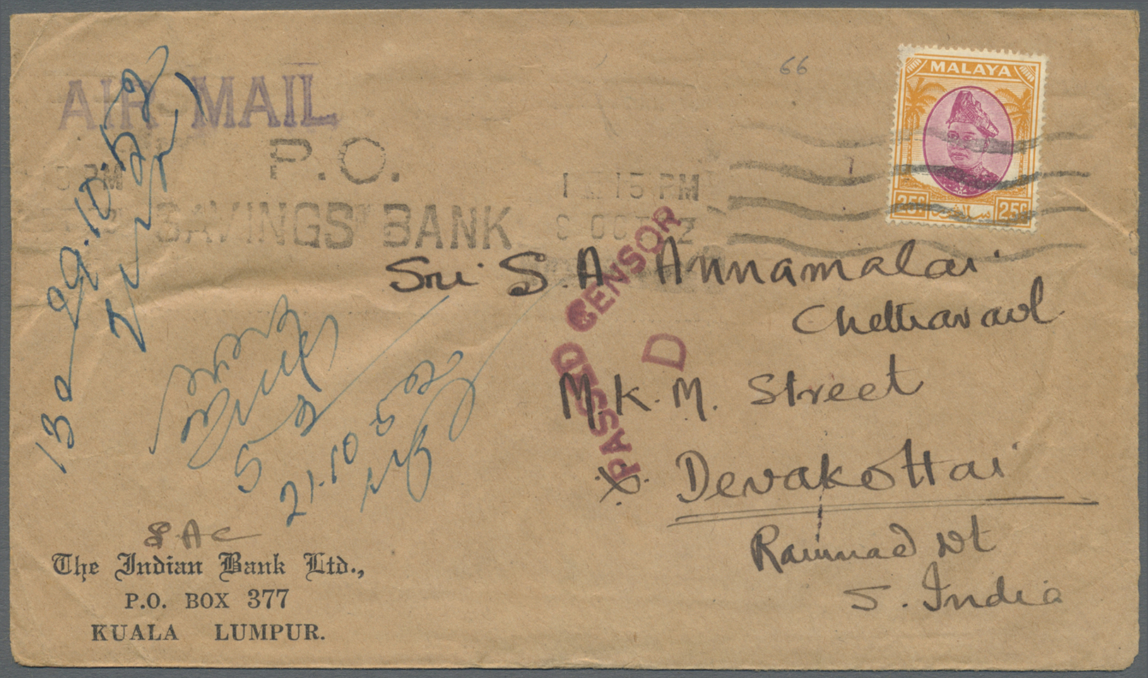 Br Malaiischer Staatenbund: 1952/1955, Four Letters (some Faults), Two From Kedah And Two From Selangor Sent To Inida Re - Federated Malay States