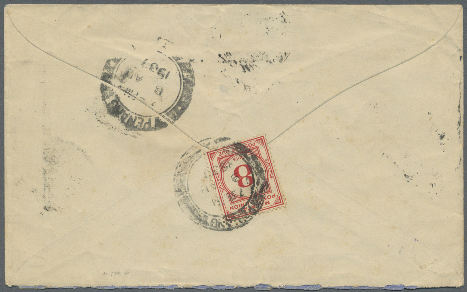 Br Malaiischer Staatenbund - Portomarken: 1922-1937: Selection Of 4 Taxed Covers (3 Outwards, 1 Inwards), 1922, Penang T - Federated Malay States